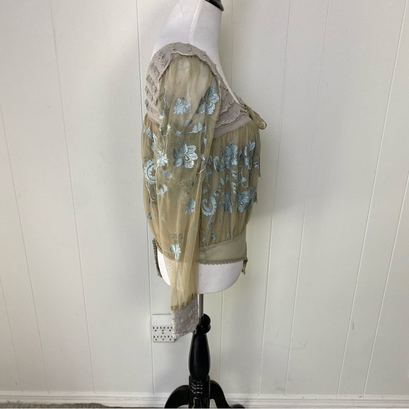 Free People Sheer Meadows Bodysuit Women’s Size XS Embroidered Blue Green NWT - Picture 8 of 15